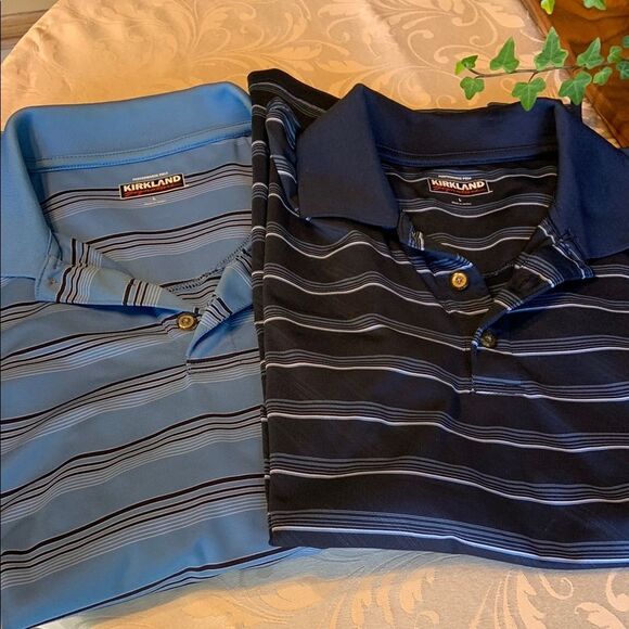 Polo Shirts Set of 2 Stripes Golf Tops Men’s Large - Picture 1 of 7